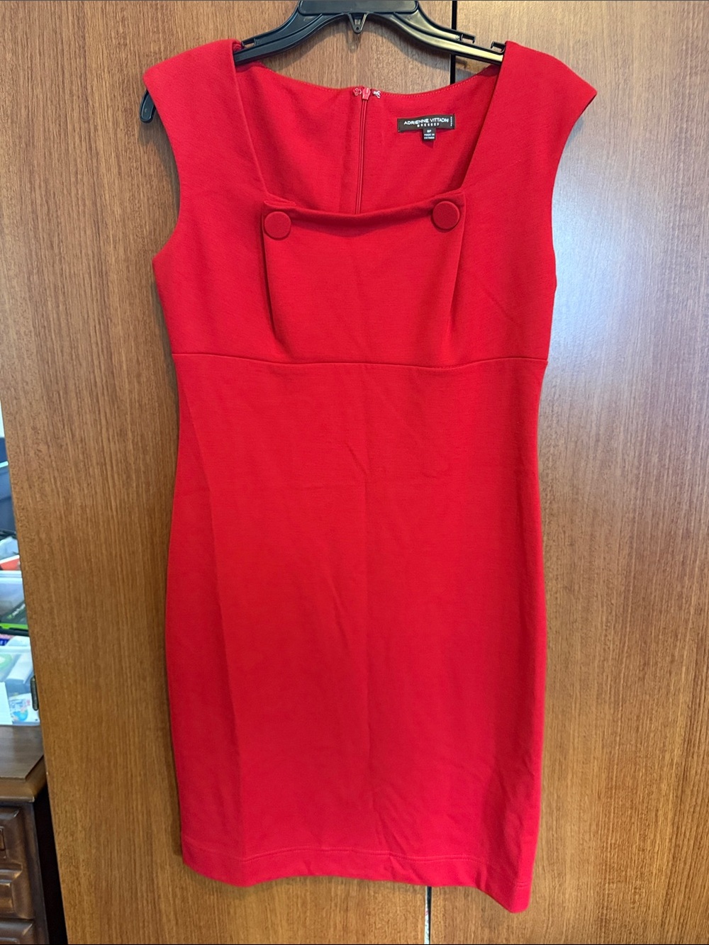 Adrienne Vittadini Vibrant Red Sheath Dress Square Neck Career Cocktail
